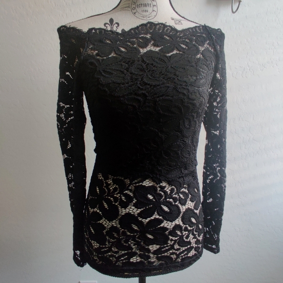 No brand Tops - Y2K Whimsigoth Witchy 3/4 sleeve bodycon Lace semi-lined off the shoulder blouse